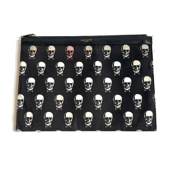 Saint Laurent Hunting Black and White Skull Printed Nylon Zipped Ipad Sleeve - Picture 2 of 9